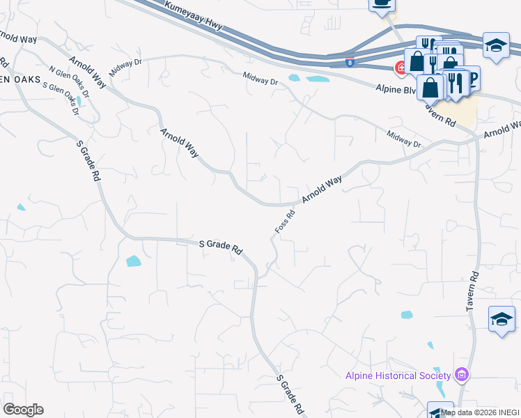 map of restaurants, bars, coffee shops, grocery stores, and more near 1239 Arnold Way in Alpine