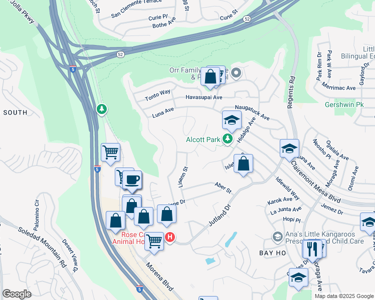 map of restaurants, bars, coffee shops, grocery stores, and more near 2880 Murat Street in San Diego