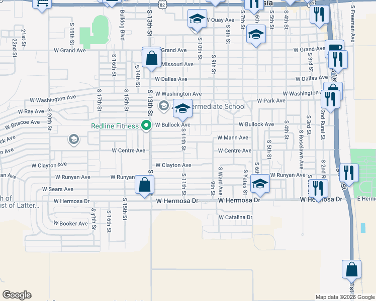 map of restaurants, bars, coffee shops, grocery stores, and more near 1007 W Mann Ave in Artesia