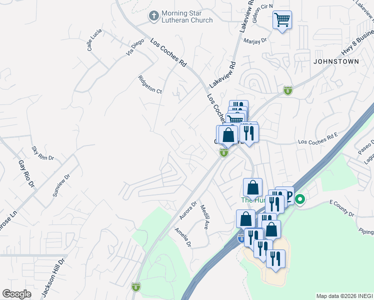 map of restaurants, bars, coffee shops, grocery stores, and more near 13203 Mystic Way in Lakeside