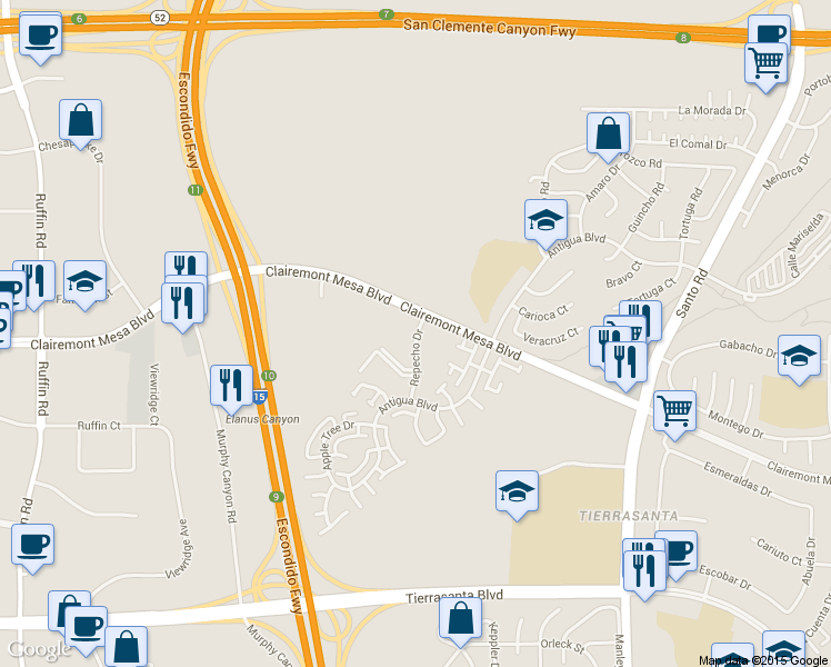 map of restaurants, bars, coffee shops, grocery stores, and more near in San Diego