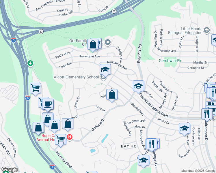 map of restaurants, bars, coffee shops, grocery stores, and more near 3004 Idlewild Way in San Diego