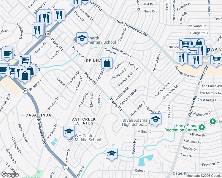 map of restaurants, bars, coffee shops, grocery stores, and more near 1834 Naylor Street in Dallas