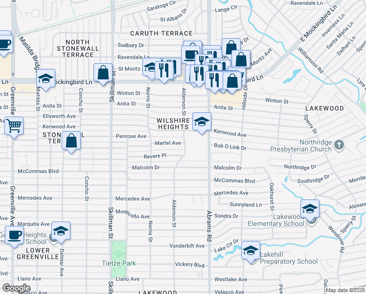 map of restaurants, bars, coffee shops, grocery stores, and more near 6306 Kenwood Avenue in Dallas