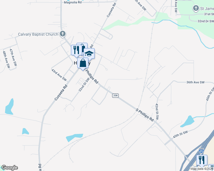 map of restaurants, bars, coffee shops, grocery stores, and more near 3454 39th Avenue Southwest in Lanett