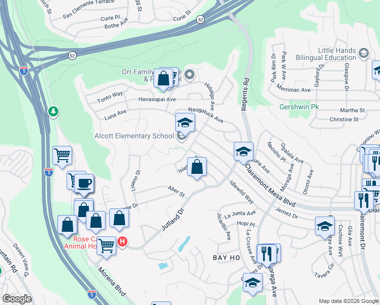 map of restaurants, bars, coffee shops, grocery stores, and more near 3004 Idlewild Way in San Diego
