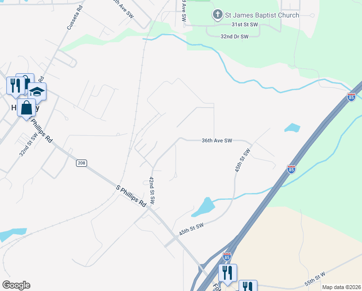 map of restaurants, bars, coffee shops, grocery stores, and more near 3866-3898 42nd Street Southwest in Lanett