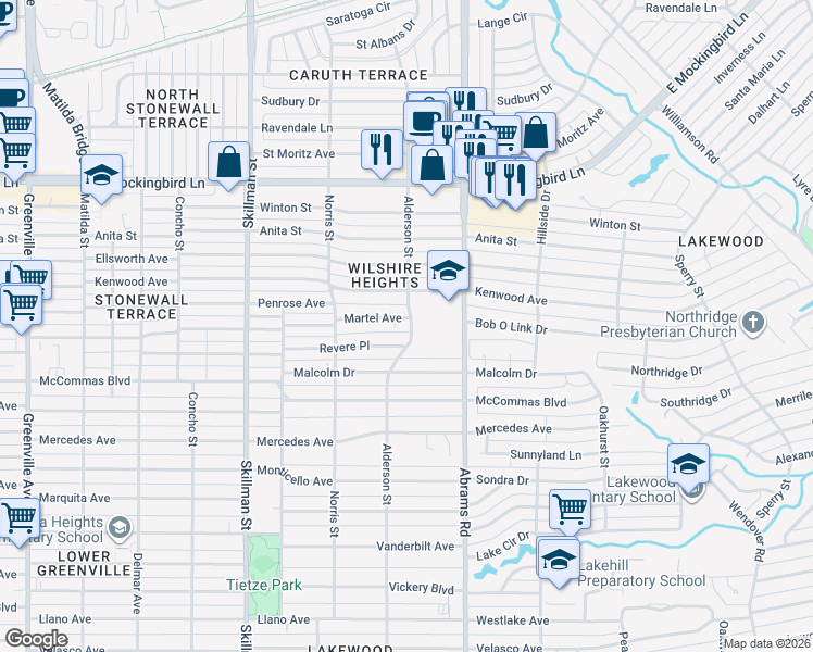 map of restaurants, bars, coffee shops, grocery stores, and more near 6306 Kenwood Avenue in Dallas