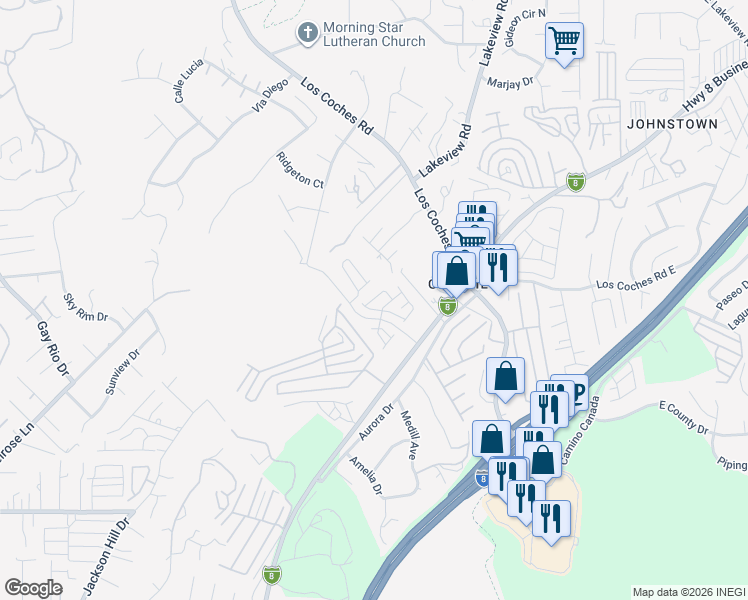 map of restaurants, bars, coffee shops, grocery stores, and more near 13214 Spring Mountain Road in El Cajon