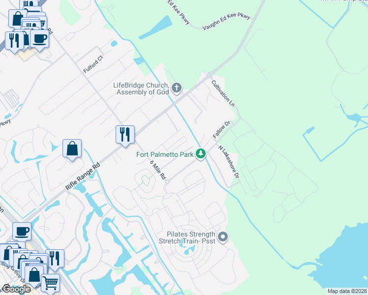 map of restaurants, bars, coffee shops, grocery stores, and more near 1430 McManus Road in Mount Pleasant