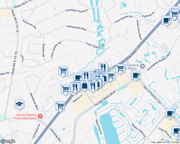 map of restaurants, bars, coffee shops, grocery stores, and more near 1839 Villa Maison in Mount Pleasant