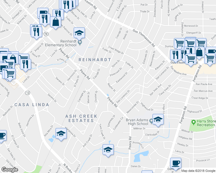 map of restaurants, bars, coffee shops, grocery stores, and more near 1834 Naylor Street in Dallas