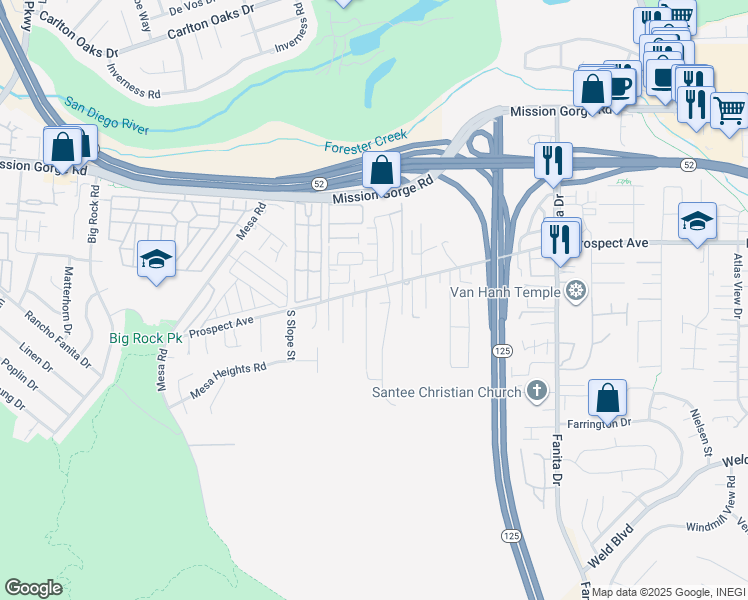 map of restaurants, bars, coffee shops, grocery stores, and more near 8714 Dania Court in Santee