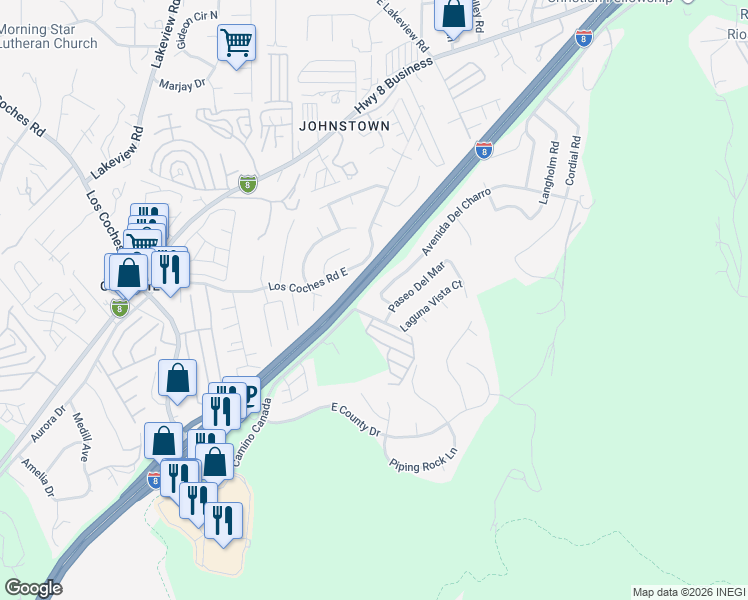 map of restaurants, bars, coffee shops, grocery stores, and more near 13514 Avenida Del Charro in El Cajon