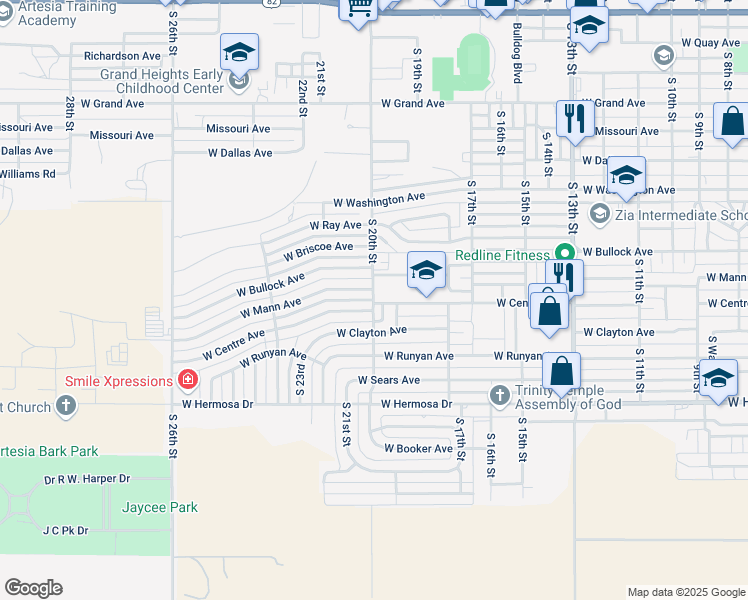 map of restaurants, bars, coffee shops, grocery stores, and more near 1083 South 20th Street in Artesia