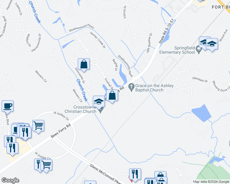 map of restaurants, bars, coffee shops, grocery stores, and more near 1995 Bees Ferry Road in Charleston