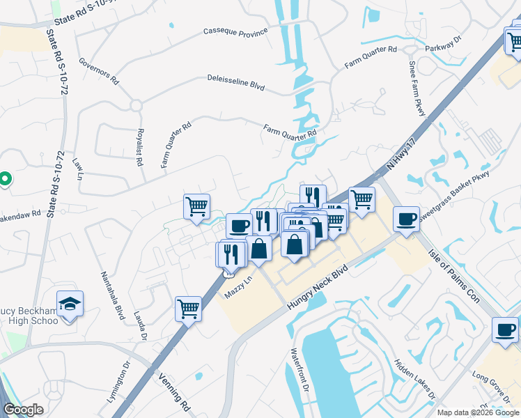 map of restaurants, bars, coffee shops, grocery stores, and more near 1729 Villa Maison in Mount Pleasant