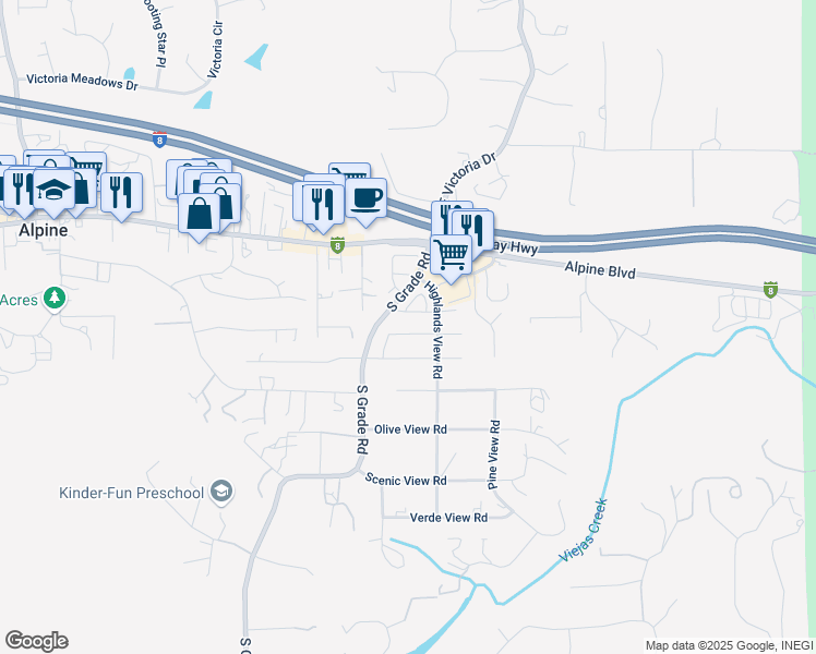 map of restaurants, bars, coffee shops, grocery stores, and more near 2884 Sage View Drive in Alpine