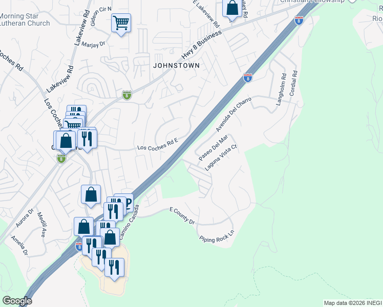 map of restaurants, bars, coffee shops, grocery stores, and more near 13514 Avenida Del Charro in El Cajon