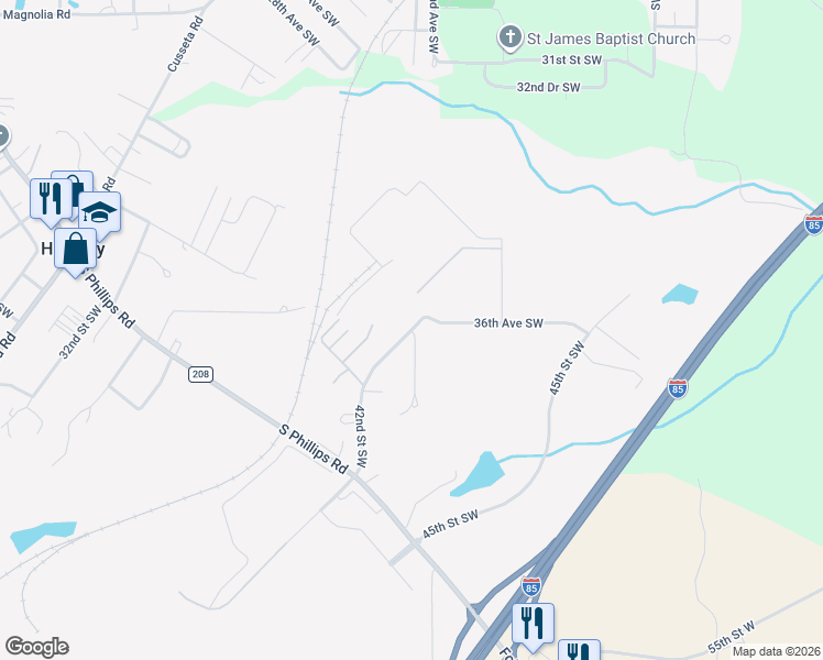map of restaurants, bars, coffee shops, grocery stores, and more near 3866 42nd Street Southwest in Lanett