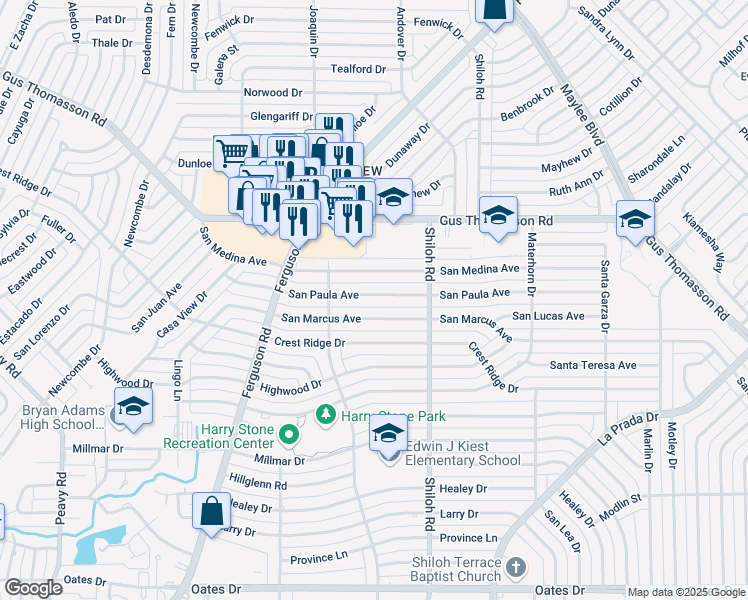 map of restaurants, bars, coffee shops, grocery stores, and more near 2614 San Paula Avenue in Dallas