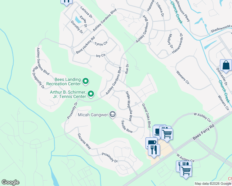 map of restaurants, bars, coffee shops, grocery stores, and more near 225 Hampton Bluff Drive in Charleston