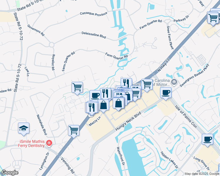 map of restaurants, bars, coffee shops, grocery stores, and more near 1725 Villa Maison in Mount Pleasant