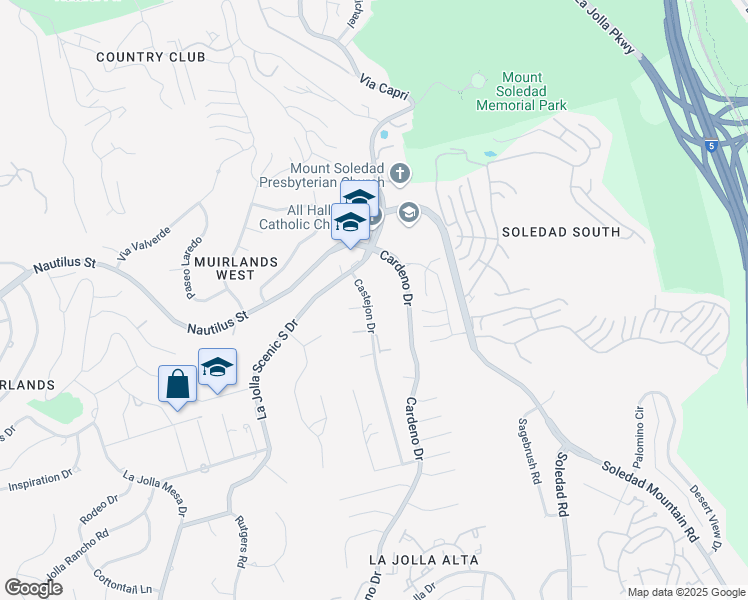 map of restaurants, bars, coffee shops, grocery stores, and more near 6373 Castejon Drive in San Diego