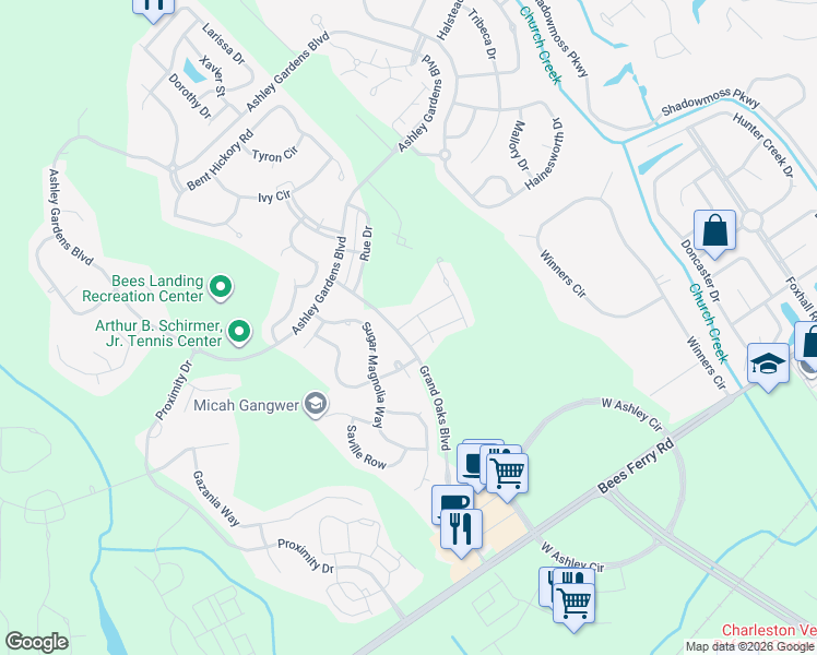 map of restaurants, bars, coffee shops, grocery stores, and more near 107 Fulmar Place in Charleston