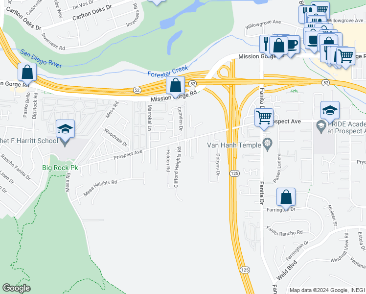 map of restaurants, bars, coffee shops, grocery stores, and more near 8655 Clifford Heights Road in Santee