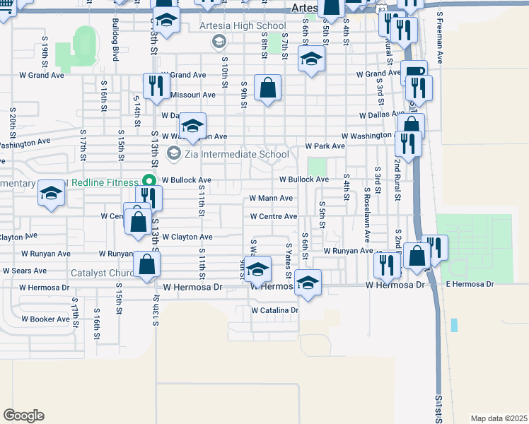 map of restaurants, bars, coffee shops, grocery stores, and more near 804 West Centre Avenue in Artesia