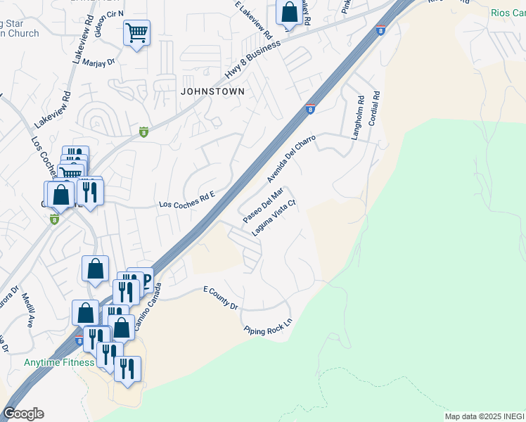map of restaurants, bars, coffee shops, grocery stores, and more near 13567 Paseo Del Mar in El Cajon