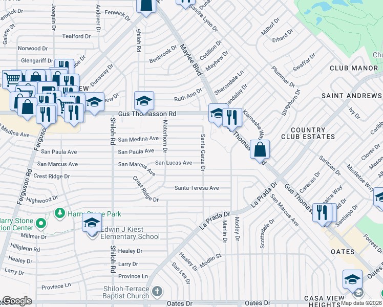 map of restaurants, bars, coffee shops, grocery stores, and more near 3216 San Paula Avenue in Dallas