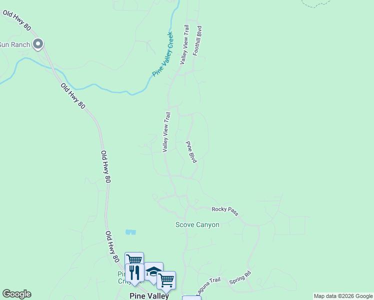 map of restaurants, bars, coffee shops, grocery stores, and more near 8076 Pine Boulevard in Pine Valley