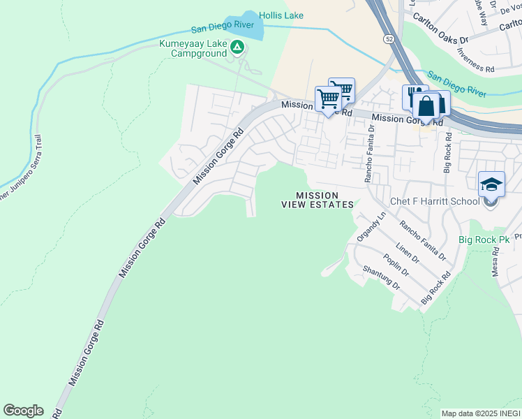 map of restaurants, bars, coffee shops, grocery stores, and more near 7467 Mission Gorge Road in Santee