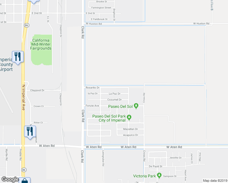 map of restaurants, bars, coffee shops, grocery stores, and more near 248 La Paz Drive in Imperial