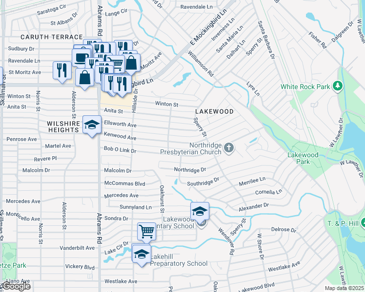 map of restaurants, bars, coffee shops, grocery stores, and more near 6702 Kenwood Avenue in Dallas