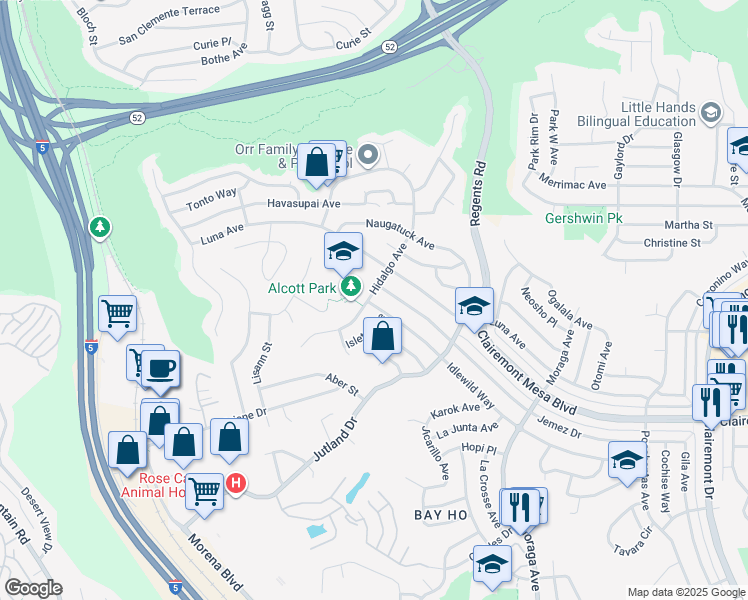 map of restaurants, bars, coffee shops, grocery stores, and more near 3004 Idlewild Way in San Diego
