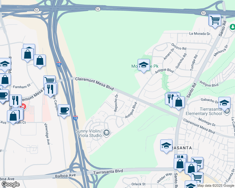 map of restaurants, bars, coffee shops, grocery stores, and more near in San Diego