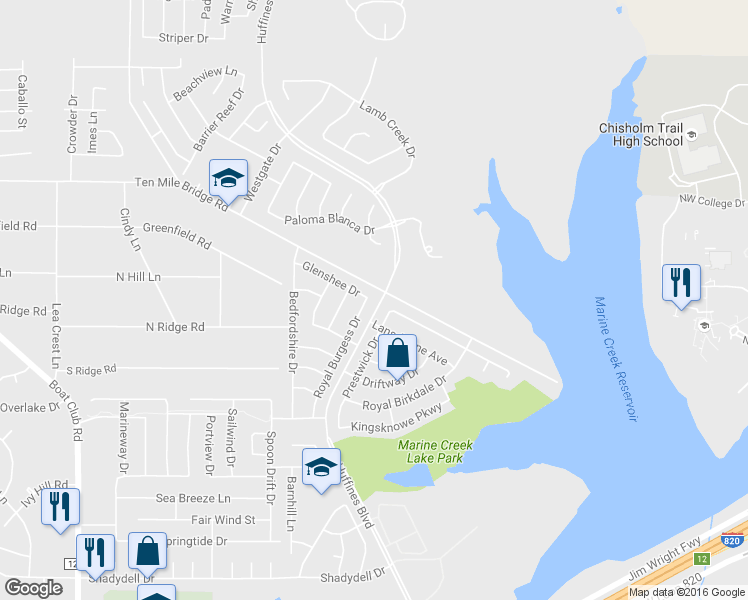 map of restaurants, bars, coffee shops, grocery stores, and more near 5316 Royal Burgess Drive in Fort Worth
