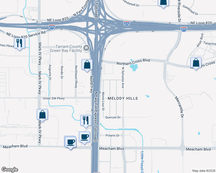 map of restaurants, bars, coffee shops, grocery stores, and more near 4929 Mobile Drive in Fort Worth