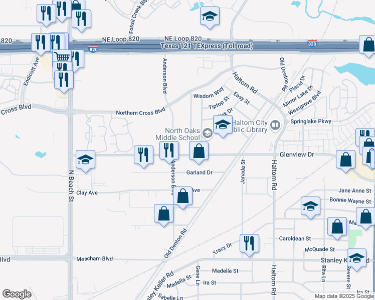 map of restaurants, bars, coffee shops, grocery stores, and more near 4805 Colonial Park Drive in Haltom City