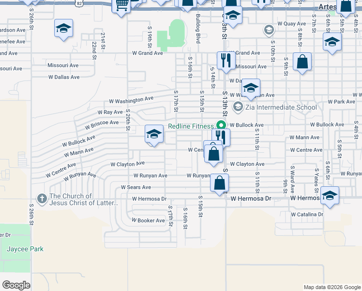 map of restaurants, bars, coffee shops, grocery stores, and more near 1105 S 17th St in Artesia