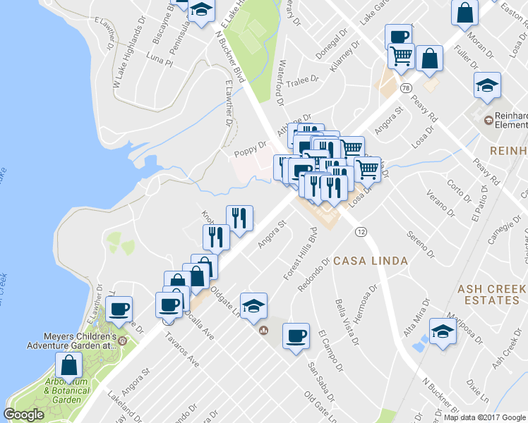 map of restaurants, bars, coffee shops, grocery stores, and more near 9335 Garland Road in Dallas