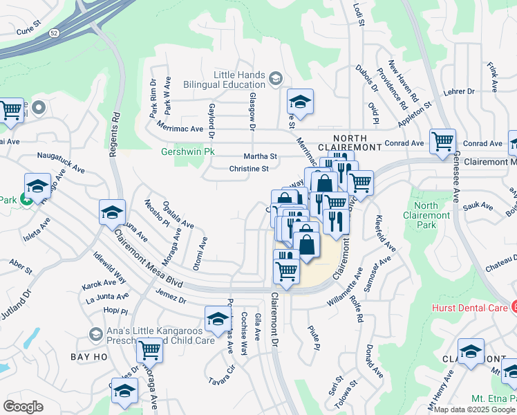 map of restaurants, bars, coffee shops, grocery stores, and more near 4749 Pocahontas Avenue in San Diego