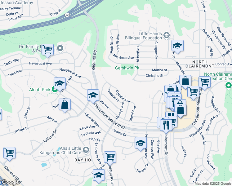 map of restaurants, bars, coffee shops, grocery stores, and more near 3325 Ogalala Avenue in San Diego