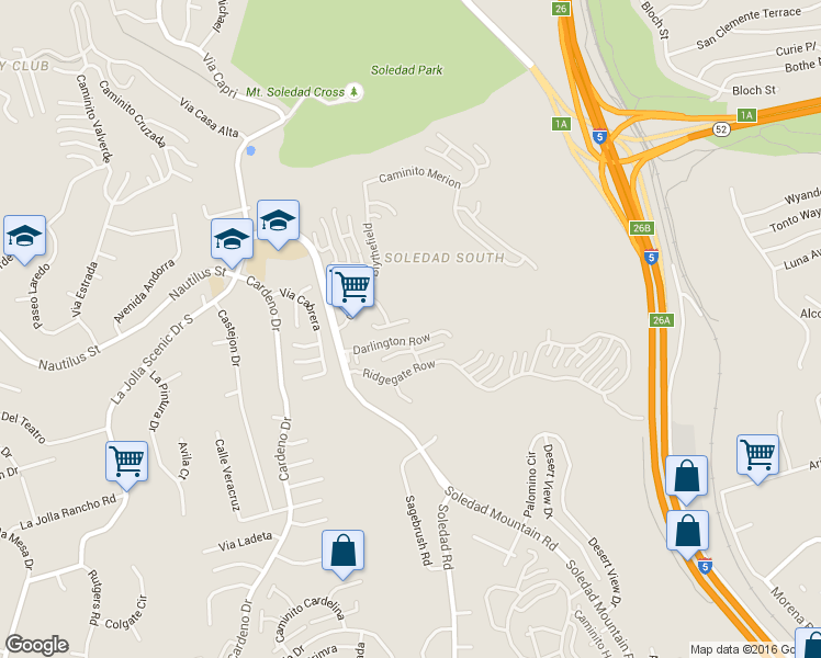 map of restaurants, bars, coffee shops, grocery stores, and more near 2559 Caminito Muirfield in San Diego