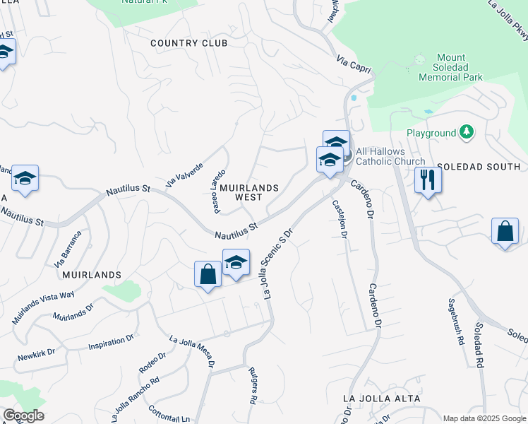 map of restaurants, bars, coffee shops, grocery stores, and more near 6608 Avenida Andorra in San Diego