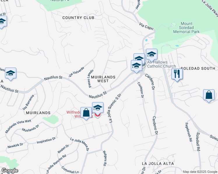 map of restaurants, bars, coffee shops, grocery stores, and more near 6608 Avenida Andorra in San Diego