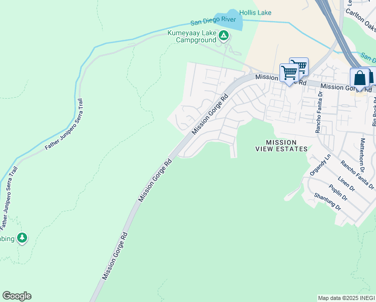 map of restaurants, bars, coffee shops, grocery stores, and more near 7467 Mission Gorge Road in Santee